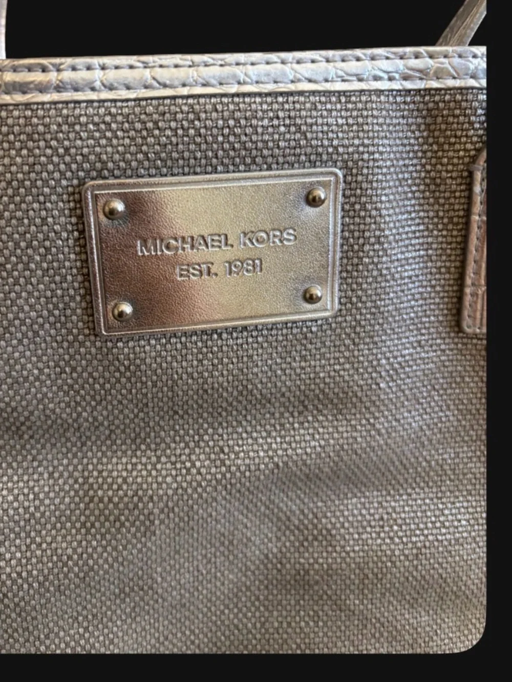 Michael Kors Metallic Beige Tote with Logo Plaque - Picture 3 of 5